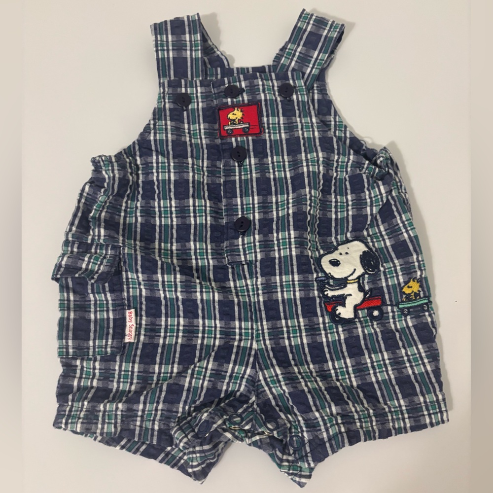 Plaid Baby Snoopy Overall Romper